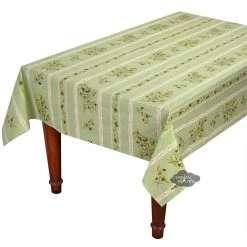 59" Square Clos Des Oliviers Green Acrylic-Coated Cotton Tablecloth By L'Ensoleillade
