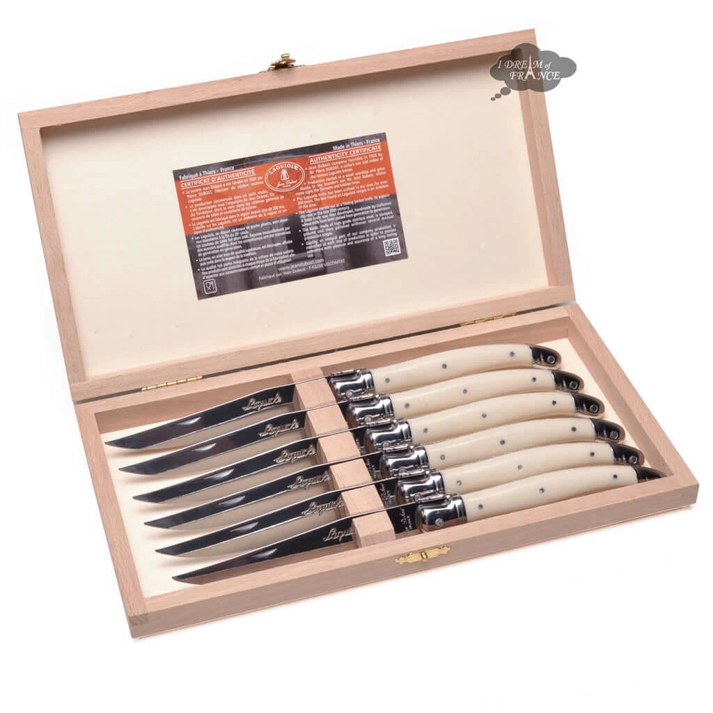 Laguiole Jean Dubost DeLuxe Table Knives Set Of 6 - Faux Ivory Handles