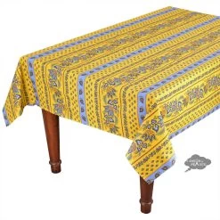 60x132" Rectangular Lisa Yellow Acrylic-Coated Cotton French Country Tablecloth By Le Cluny