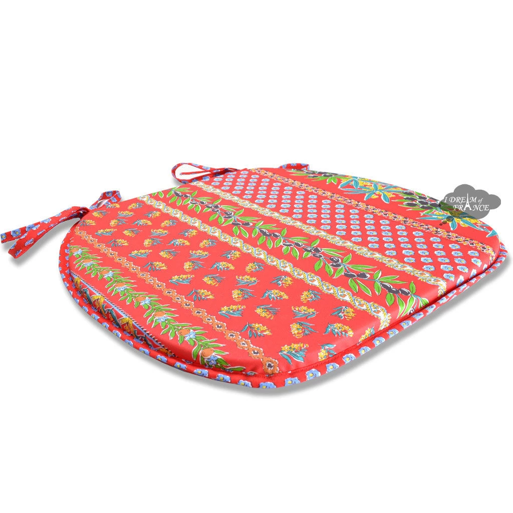 Olives Red Acrylic-Coated Cotton French Style Chair Pad By Le Cluny - Image 2