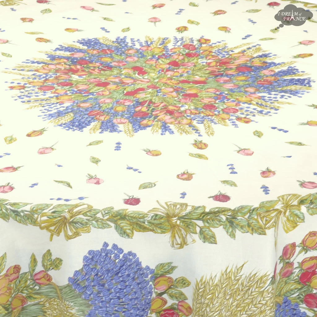 70" Round Roses & Lavender Acrylic-Coated Cotton Tablecloth By Tissus Toselli - Image 2