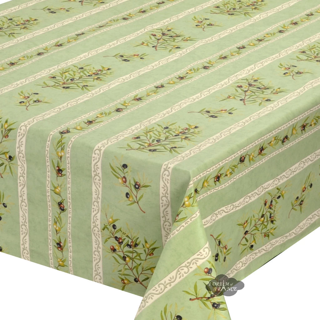 59" Square Clos Des Oliviers Green Acrylic-Coated Cotton Tablecloth By L'Ensoleillade - Image 2