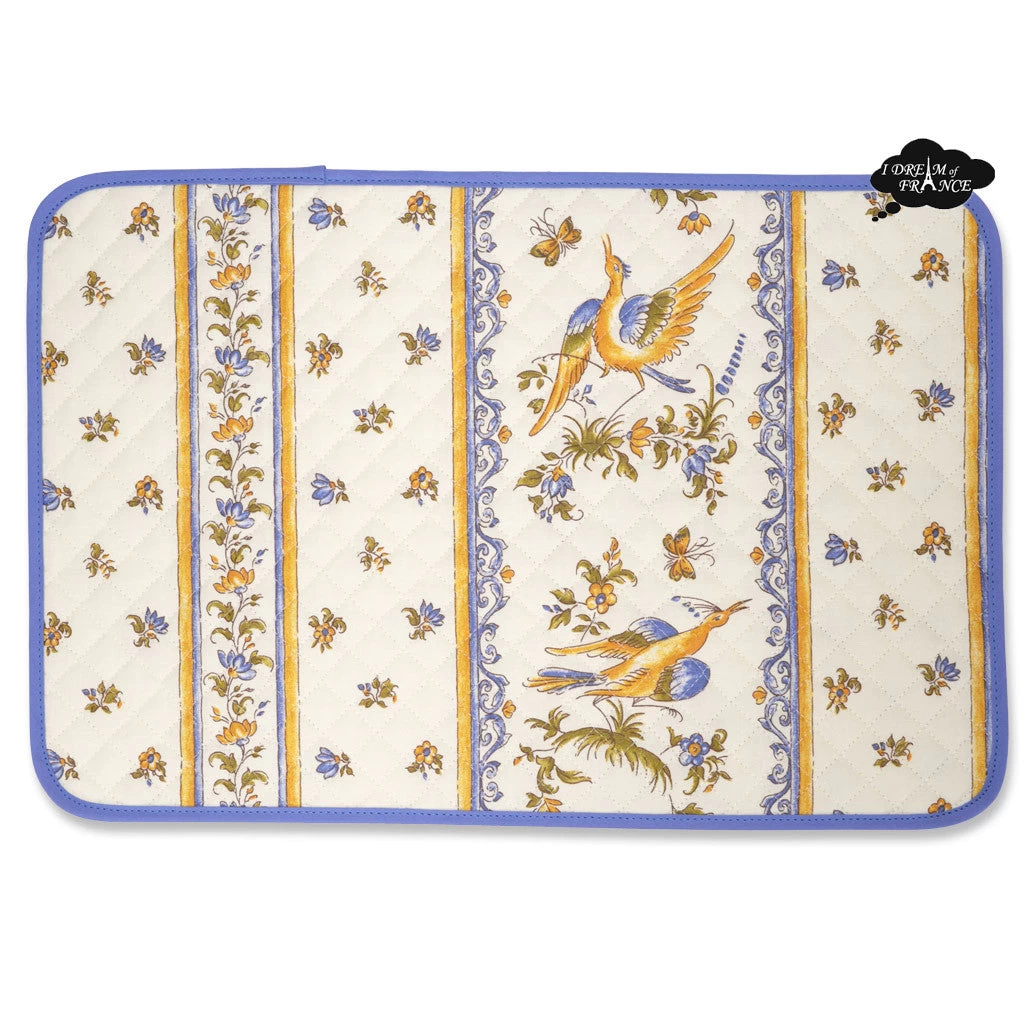 Moustiers Blue & Cream Acrylic-Coated Cotton Quilted Placemats By Tissus Toselli