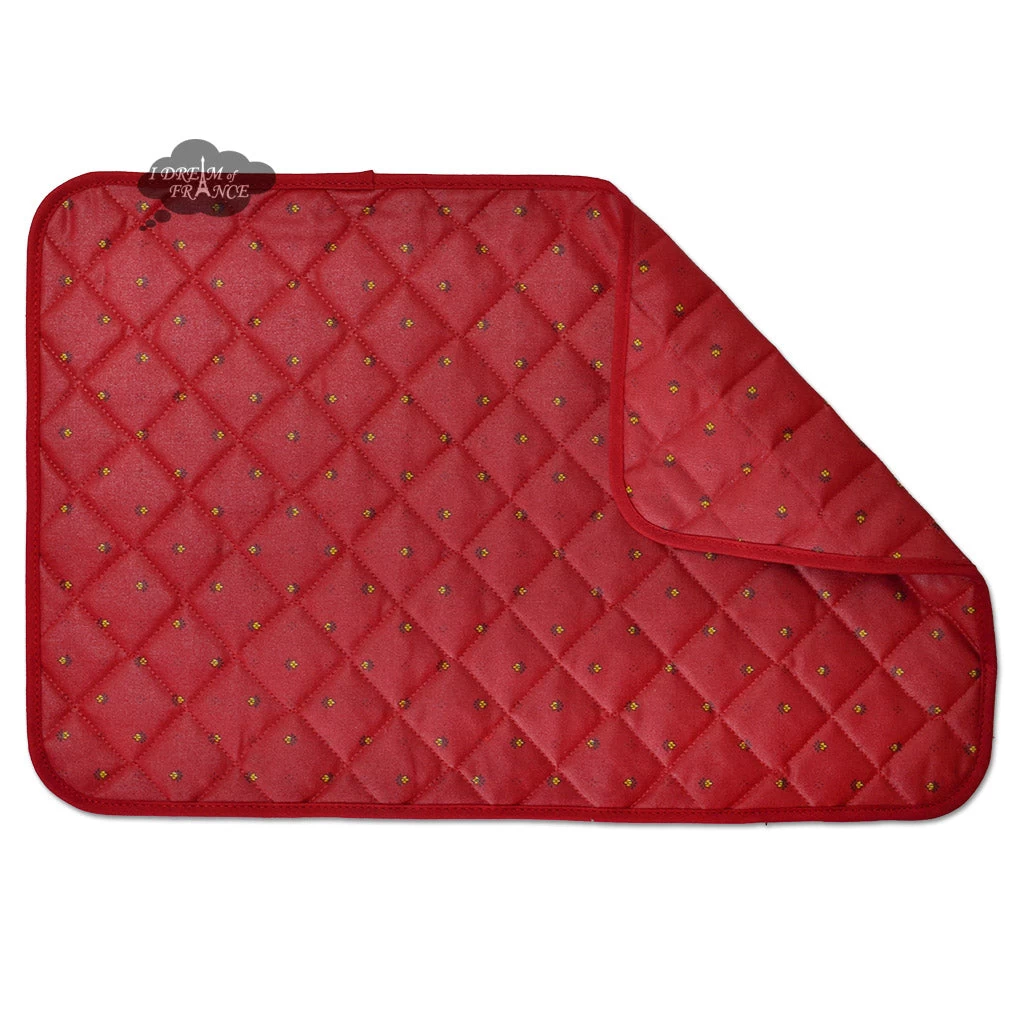 Calisson Red Acrylic-Coated Cotton Quilted Placemats By Tissus Toselli - Image 2