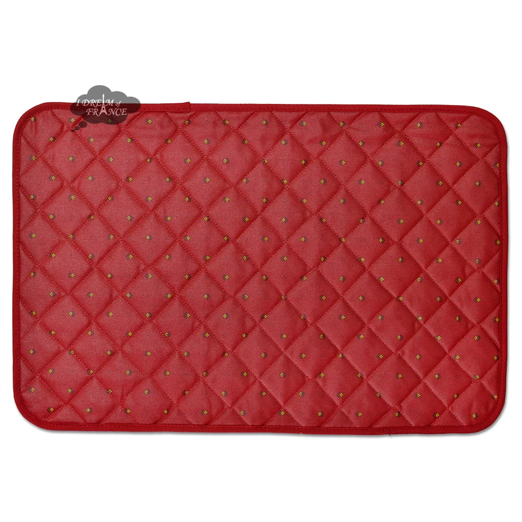 Calisson Red Acrylic-Coated Cotton Quilted Placemats By Tissus Toselli