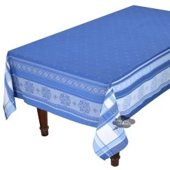 62" Square Callas Blue French Cotton Jacquard Tablecloth By L'Ensoleillade
