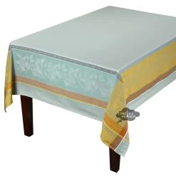 62x98" Rectangular Cedrat Green & Yellow French Cotton Jacquard Tablecloth By Tissus Toselli