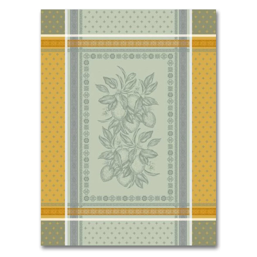 Cedrat Green & Yellow French Cotton Jacquard Dish Towel By Tissus Toselli