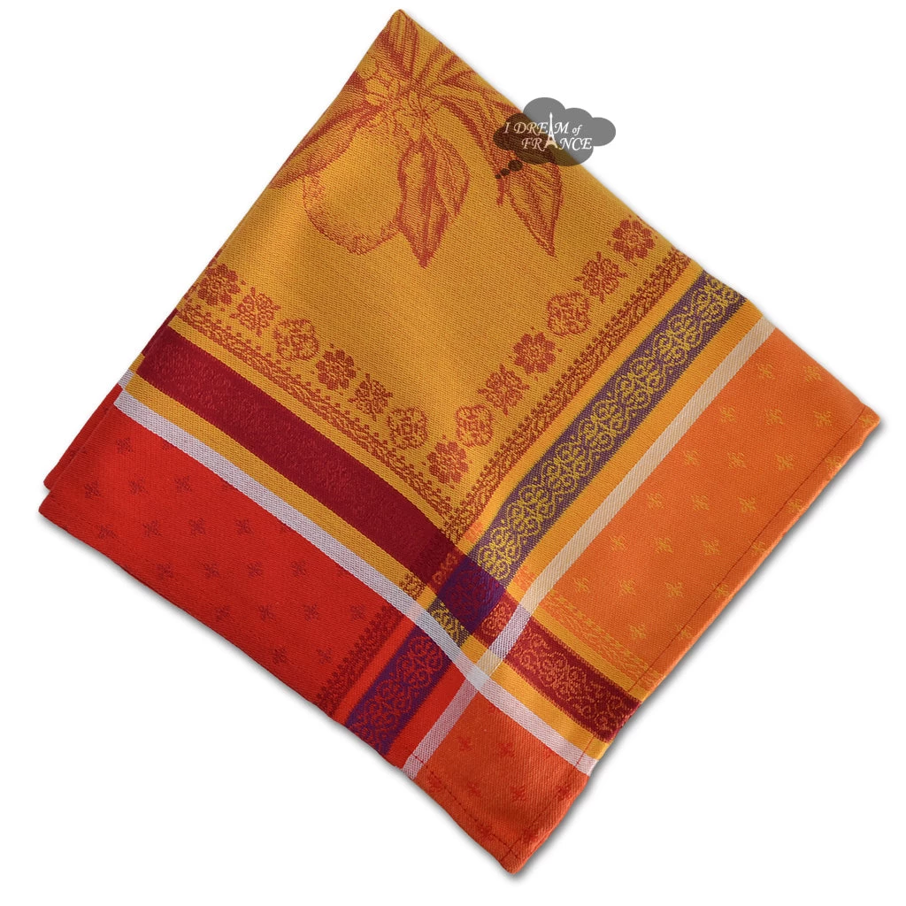 Cedrat Red & Yellow French Cotton Jacquard Napkin By Tissus Toselli