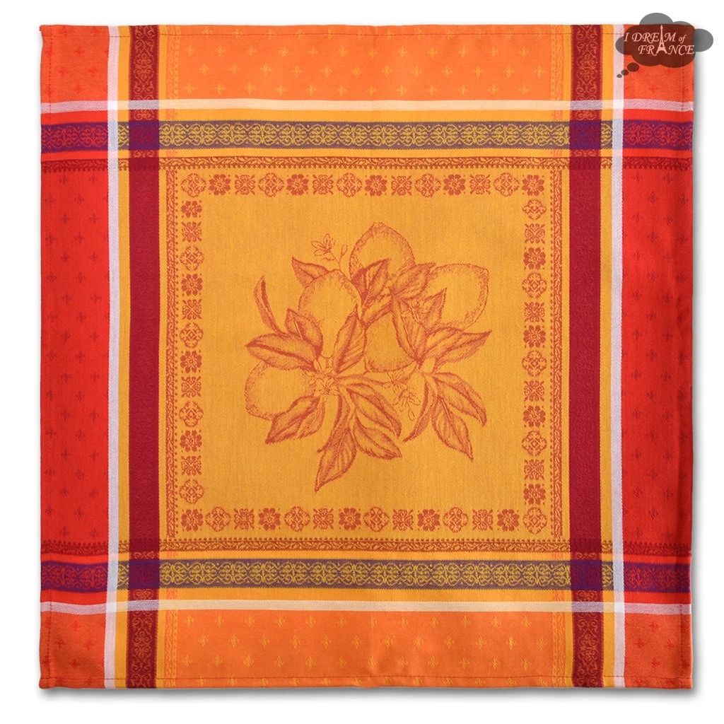 Cedrat Red & Yellow French Cotton Jacquard Napkin By Tissus Toselli - Image 2
