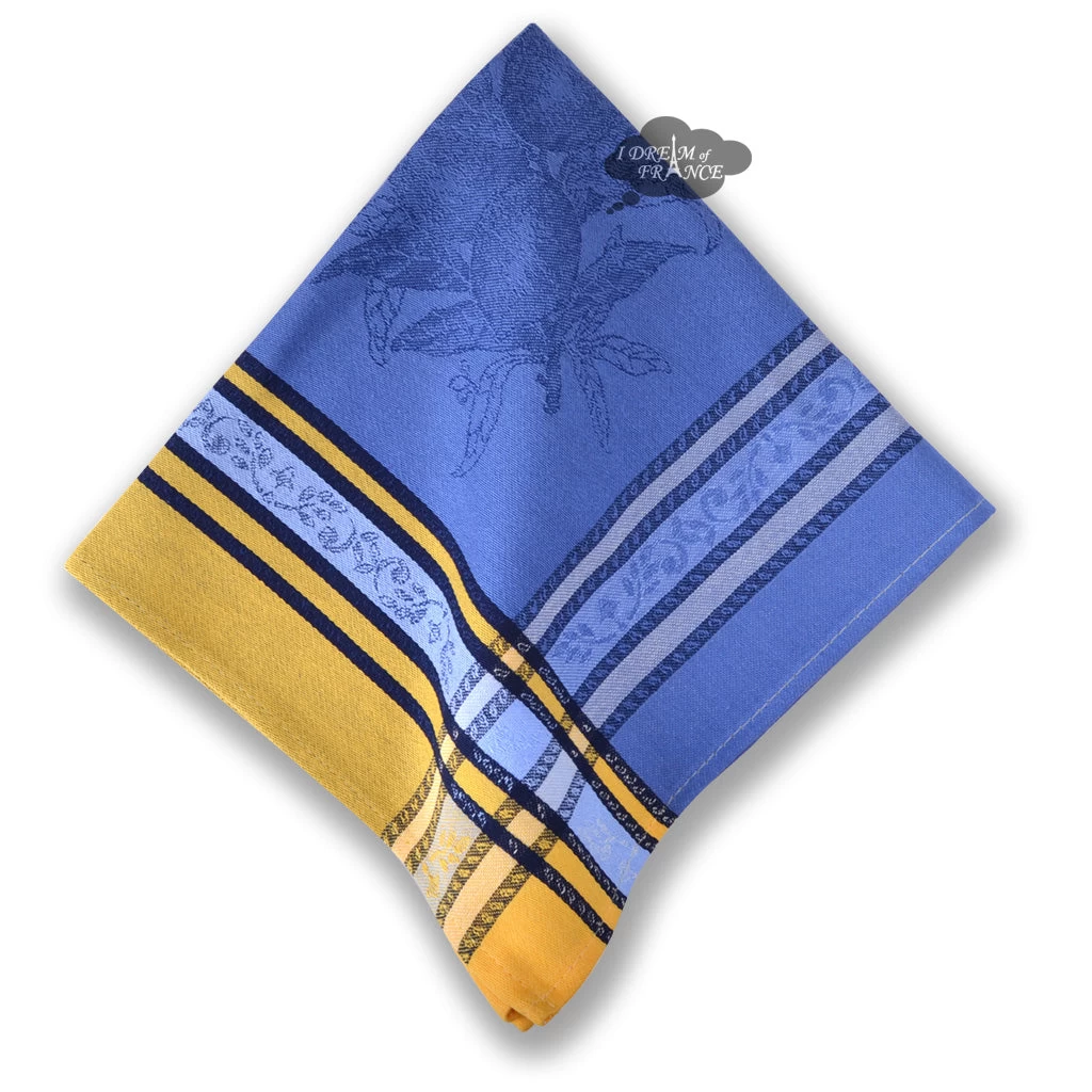 Citrus Yellow & Blue French Cotton Jacquard Napkin By L'Ensoleillade