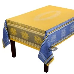 62" Square Citrus Yellow & Blue French Jacquard Tablecloth By L'Ensoleillade