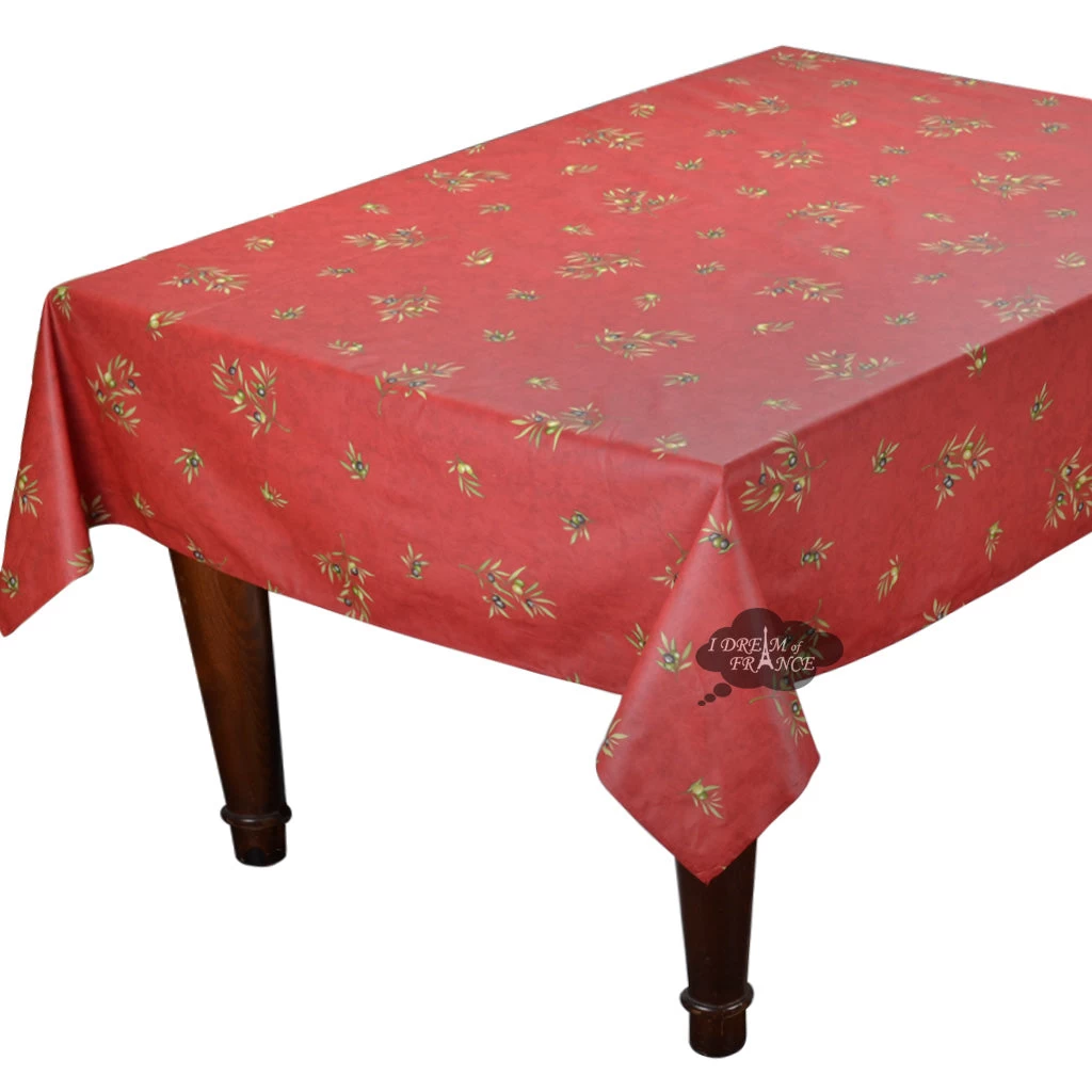 60x120" Rectangular Clos Des Oliviers Red All-Over Acrylic-Coated Cotton Tablecloth By L'Ensoleillade