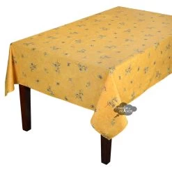 59" Square Clos Des Oliviers Yellow All-Over Acrylic-Coated Cotton Tablecloth By L'Ensoleillade
