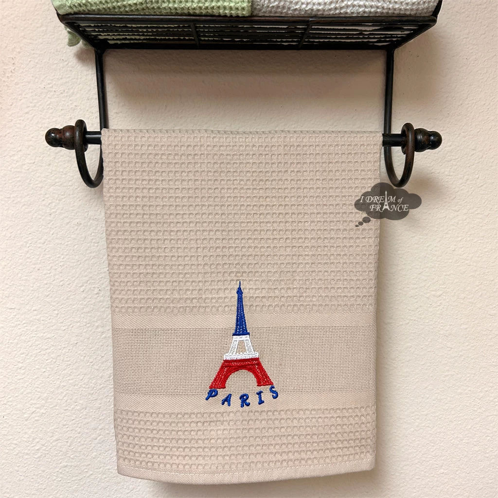 Eiffel Tower Taupe Waffle-Weave Kitchen Towel By Coton Blanc - Image 2