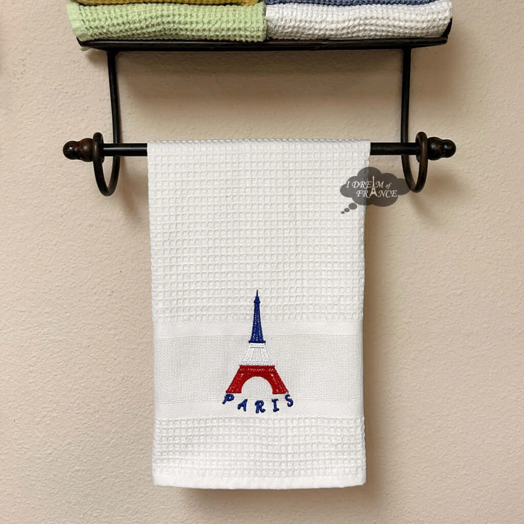 Eiffel Tower White Waffle-Weave Kitchen Towel By Coton Blanc - Image 2