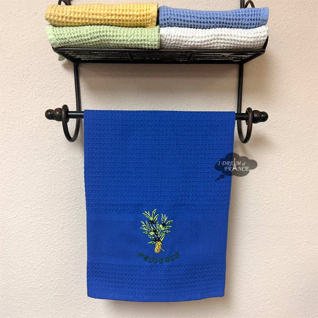 Provence Olives & Cicada Blue Waffle-Weave Kitchen Towel By Coton Blanc - Image 2