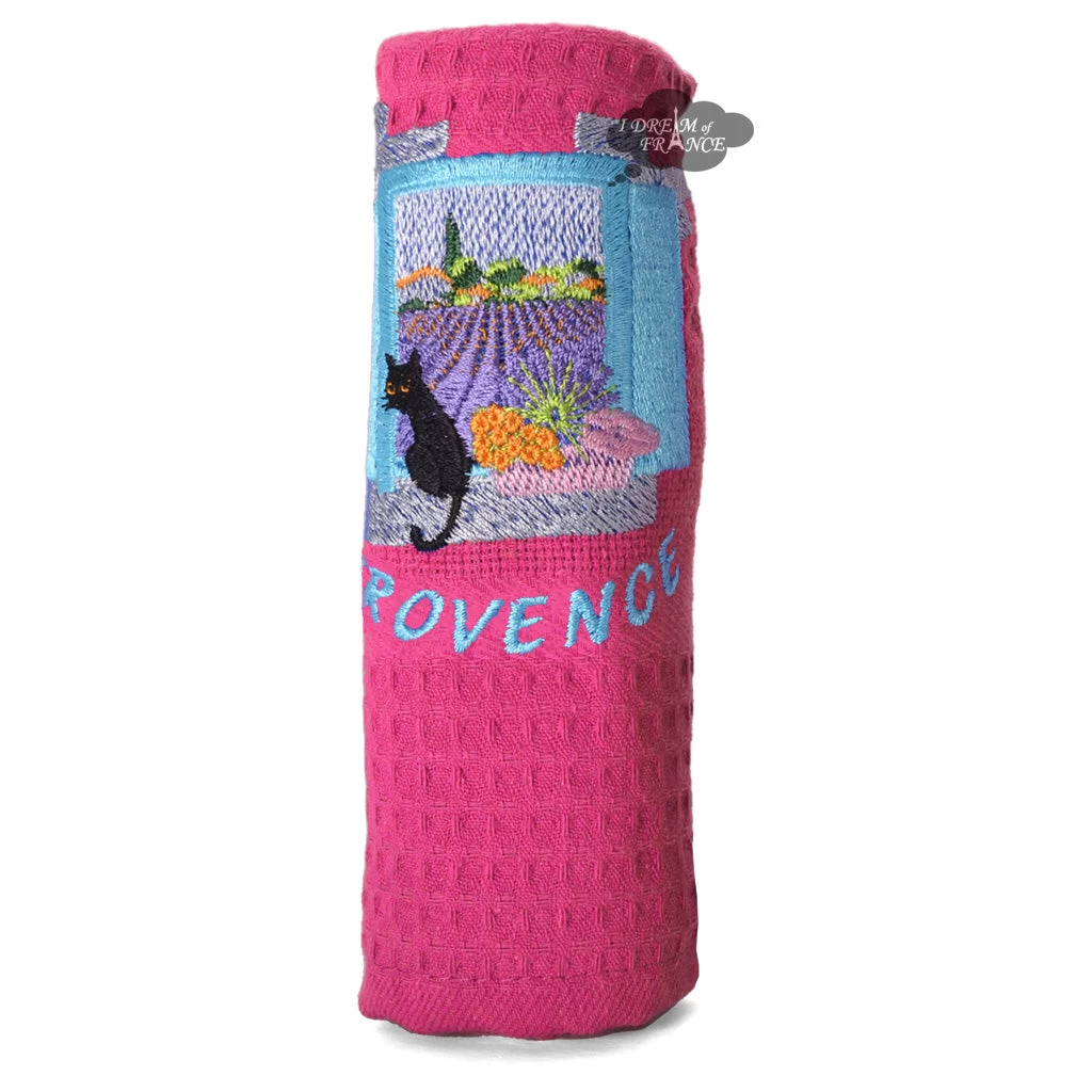 Provence Window Pink Waffle-Weave Kitchen Towel By Coton Blanc - Image 3
