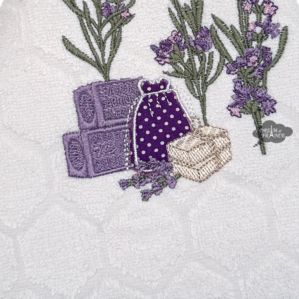 Round Terry Cotton Hand Towel French Lavender White By Coton Blanc - Image 2