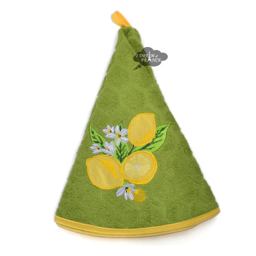 Round Terry Hand Towel Lemon Green By Coton Blanc