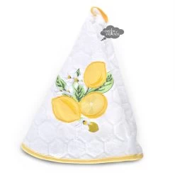 Round Terry Cotton Hand Towel Lemon White By Coton Blanc