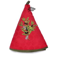 Round Terry Hand Towel Olives & Cicadas Red By Coton Blanc