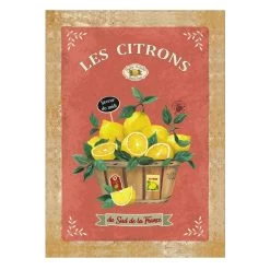 The Lemons (Les Citrons) Red French Cotton Kitchen Towel By L'Ensoleillade