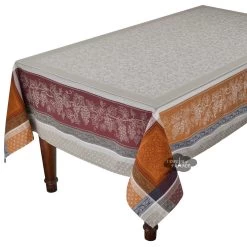 62x98" Rectangular Winery Caramel French Jacquard Tablecloth By Tissus Toselli
