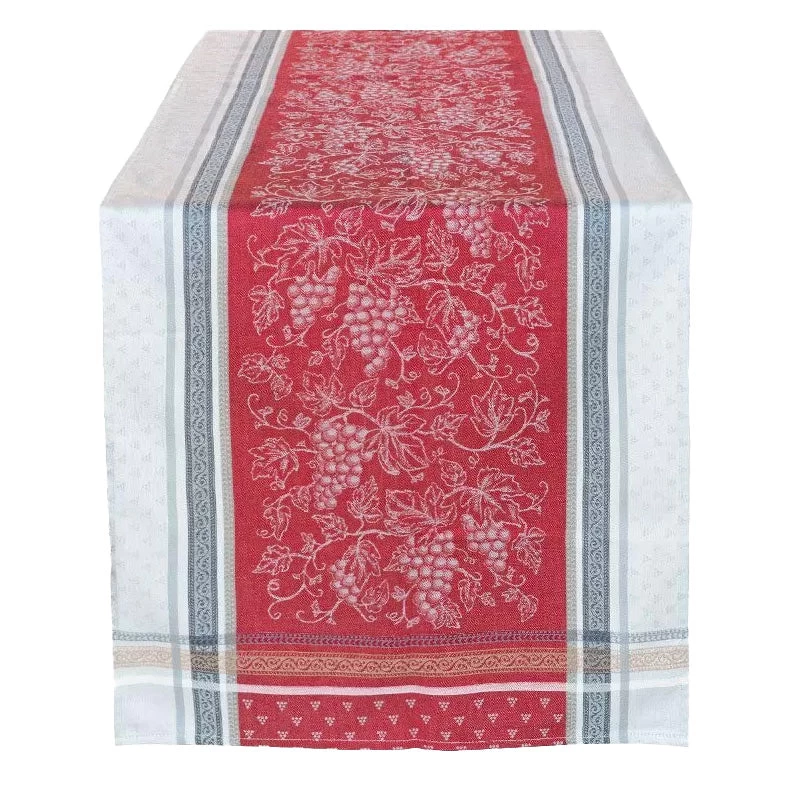 20x64" Winery Red & Gray Jacquard Cotton Table Runner By Tissus Toselli - Image 2