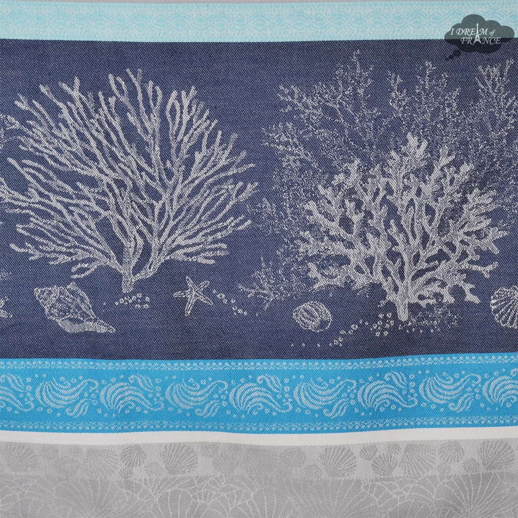 62" Square Oceane Blue French Jacquard Tablecloth By Tissus Toselli - Image 3