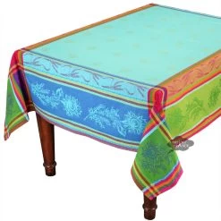 62" Square Cezanne Blue French Jacquard Tablecloth By L'Ensoleillade
