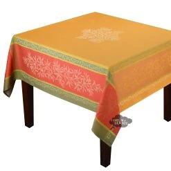 62" Square Olive Butterscotch French Jacquard Tablecloth By L'Ensoleillade