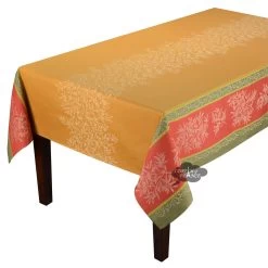 62x98" Rectangular Olive Butterscotch French Double Border French Jacquard Tablecloth By L'Ensoleillade