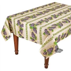 58" Square Grapes Cream Acrylic-Coated Cotton Provence Tablecloth By Le Cluny