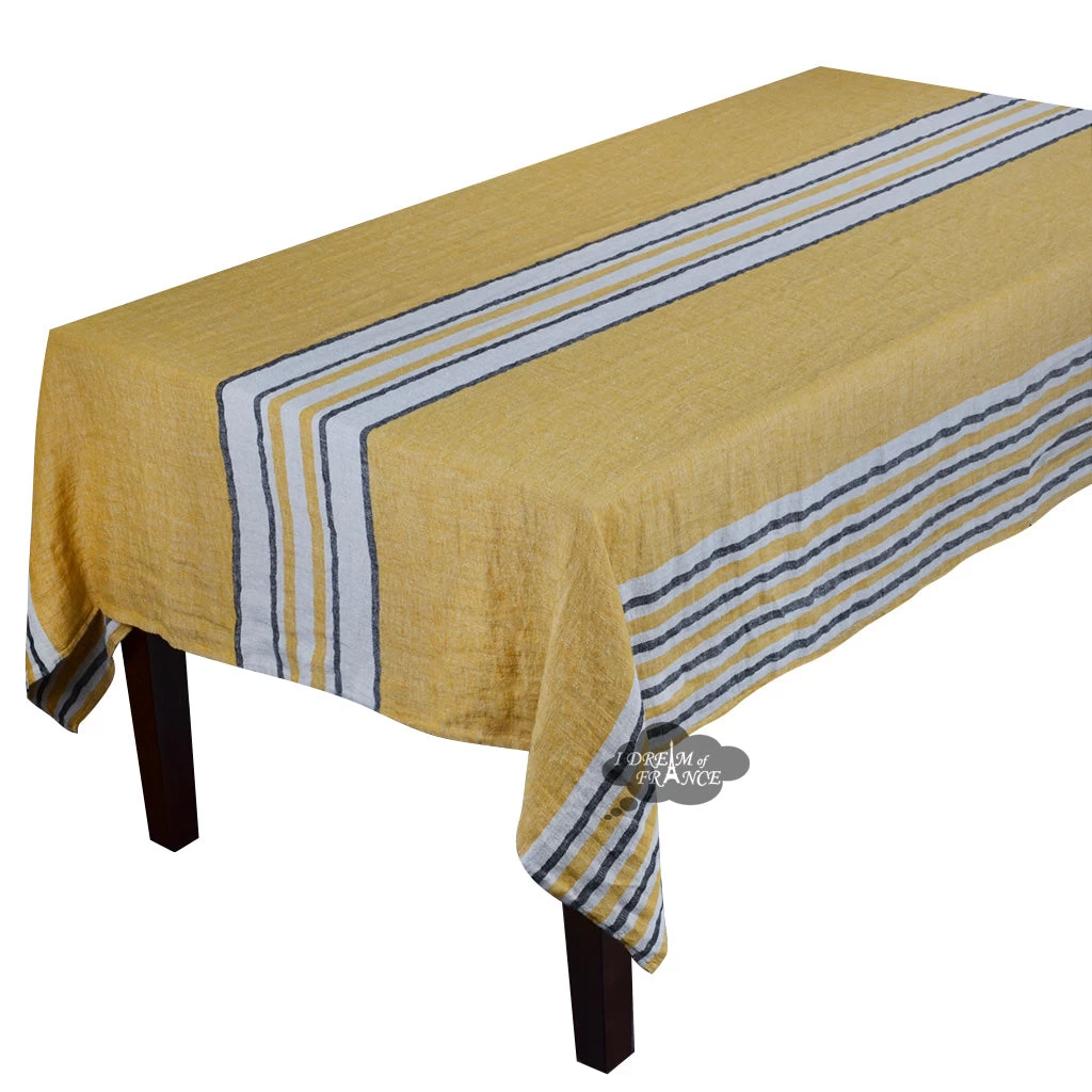 62" Square Zonza Safran French Linen Tablecloth By Harmony
