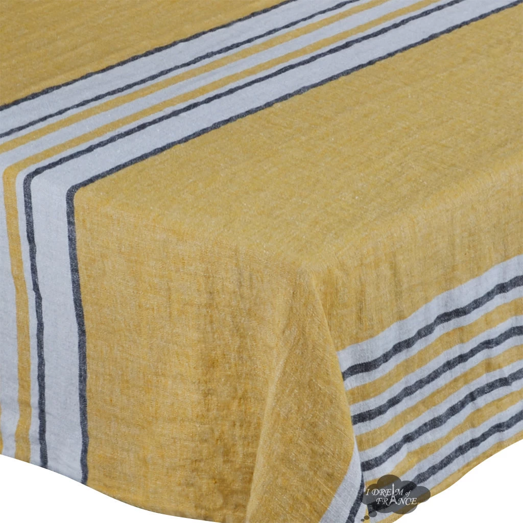 62" Square Zonza Safran French Linen Tablecloth By Harmony - Image 2