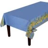 58" Square Lemon & Mimosa Blue Coated Cotton Tablecloth By L'Ensoleillade