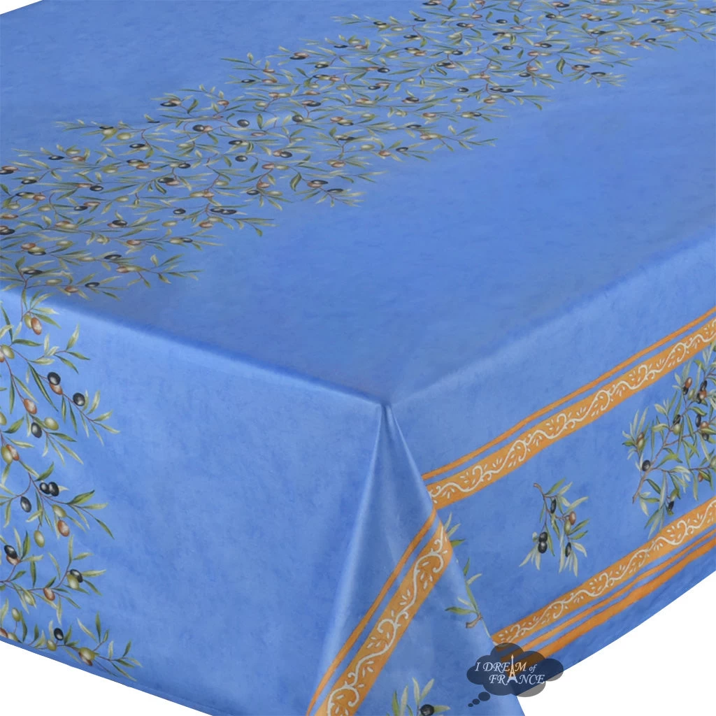 60x96" Rectangular Clos Des Oliviers Blue Double Border Tablecloth By Label France - Image 2
