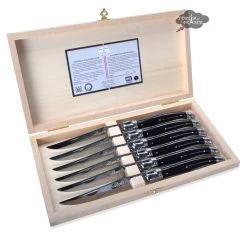Laguiole Jean Dubost DeLuxe Table Knives Set Of 6 - Black Handles