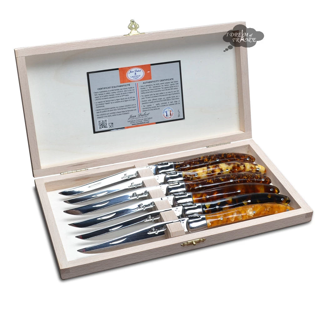 Laguiole Jean Dubost DeLuxe Table Knives Set Of 6 - Faux Tortoiseshell