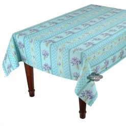 60x120" Rectangular Lavender Blue Acrylic-Coated Cotton Provence Tablecloth By Le Cluny