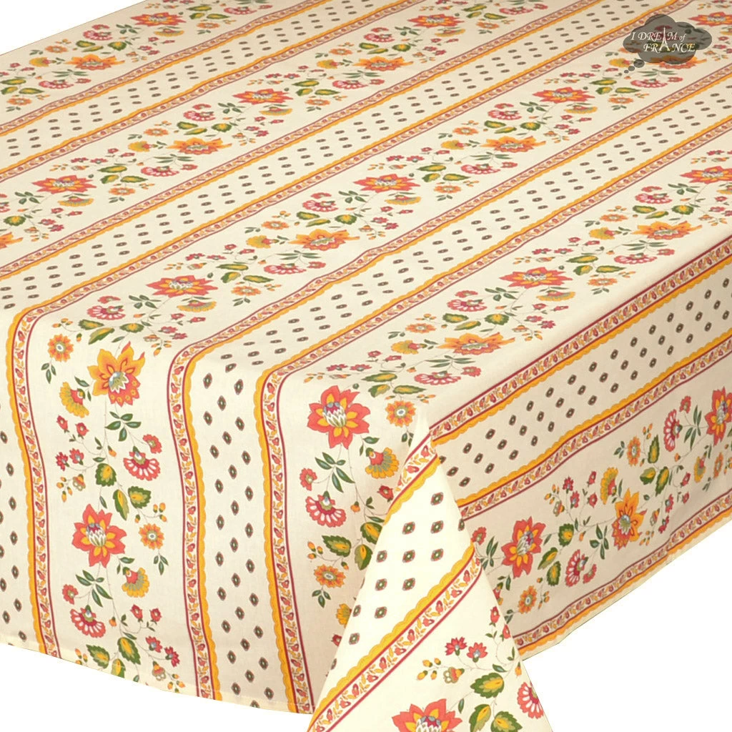 60x96" Rectangular Fayence Cream Acrylic-Coated Cotton French Tablecloth By Le Cluny - Image 2