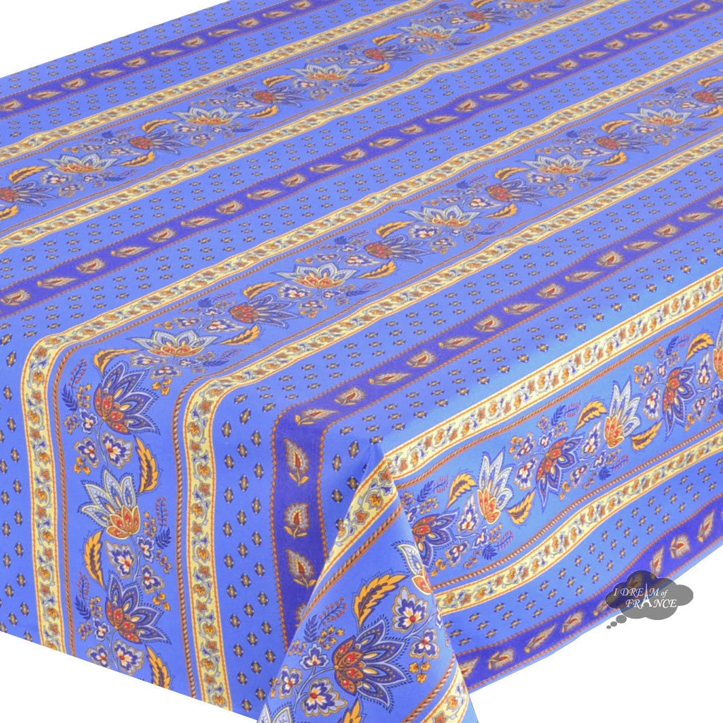 58" Square Lisa Blue Acrylic-Coated Cotton French Country Tablecloth By Le Cluny - Image 2