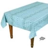 60x120" Rectangular Lisa Turquoise Acrylic-Coated Cotton Provence Tablecloth By Le Cluny