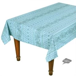 60x120" Rectangular Lisa Turquoise Acrylic-Coated Cotton Provence Tablecloth By Le Cluny