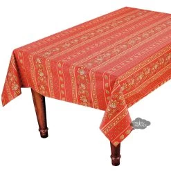 60x120" Rectangular Lisa Red Acrylic-Coated Cotton French Country Tablecloth By Le Cluny