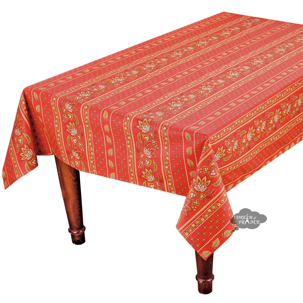 60x 96" Rectangular Lisa Red Acrylic-Coated Cotton Provence Tablecloth By Le Cluny