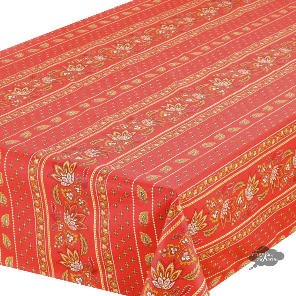 60x 96" Rectangular Lisa Red Acrylic-Coated Cotton Provence Tablecloth By Le Cluny - Image 2
