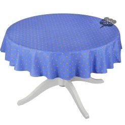60" Round Grapes Blue All-Over Acrylic-Coated Cotton Provence Tablecloth By Le Cluny