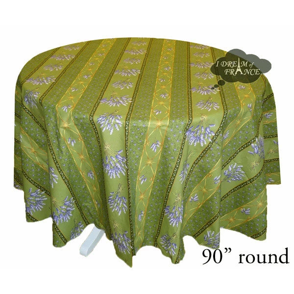 90" Round Lavender Green Acrylic-Coated Cotton Provence Tablecloth By Le Cluny